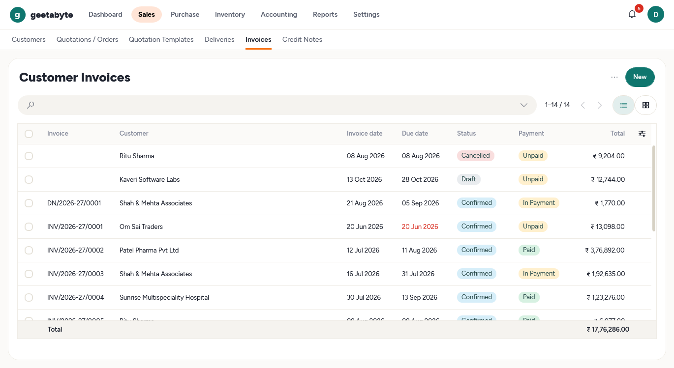 Breeze theme invoice list